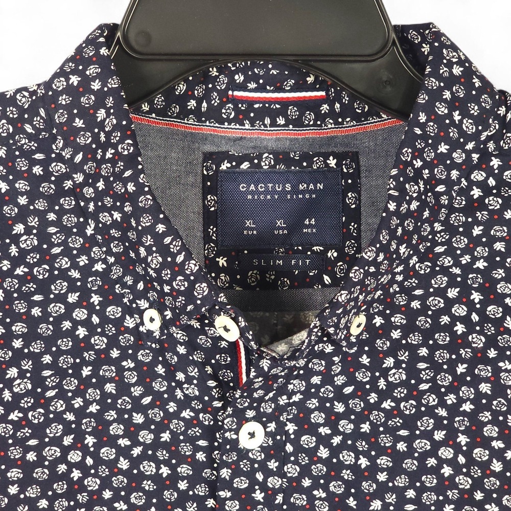 Cactus Man Ricky Singh Shirt Mens XL Long Sleeve Slim Fit Floral Cotton Pattern